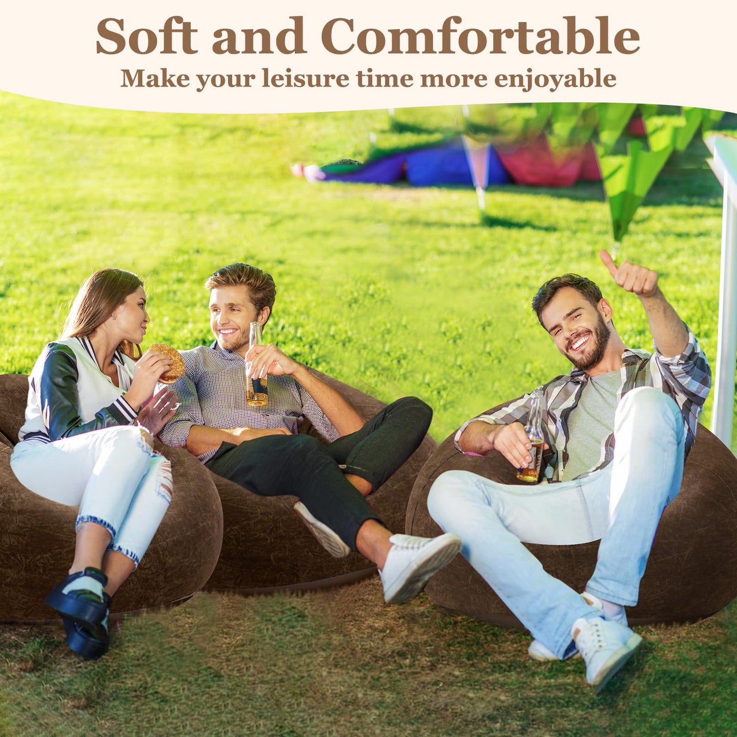 Realspring Inflatable Bean Bag Chairs Outdoor Blow up Camping Chairs Inflatable Lazy Sofa Folding Portable Bean Bag Loungers Couch(Dark Coffee,6 Pcs)