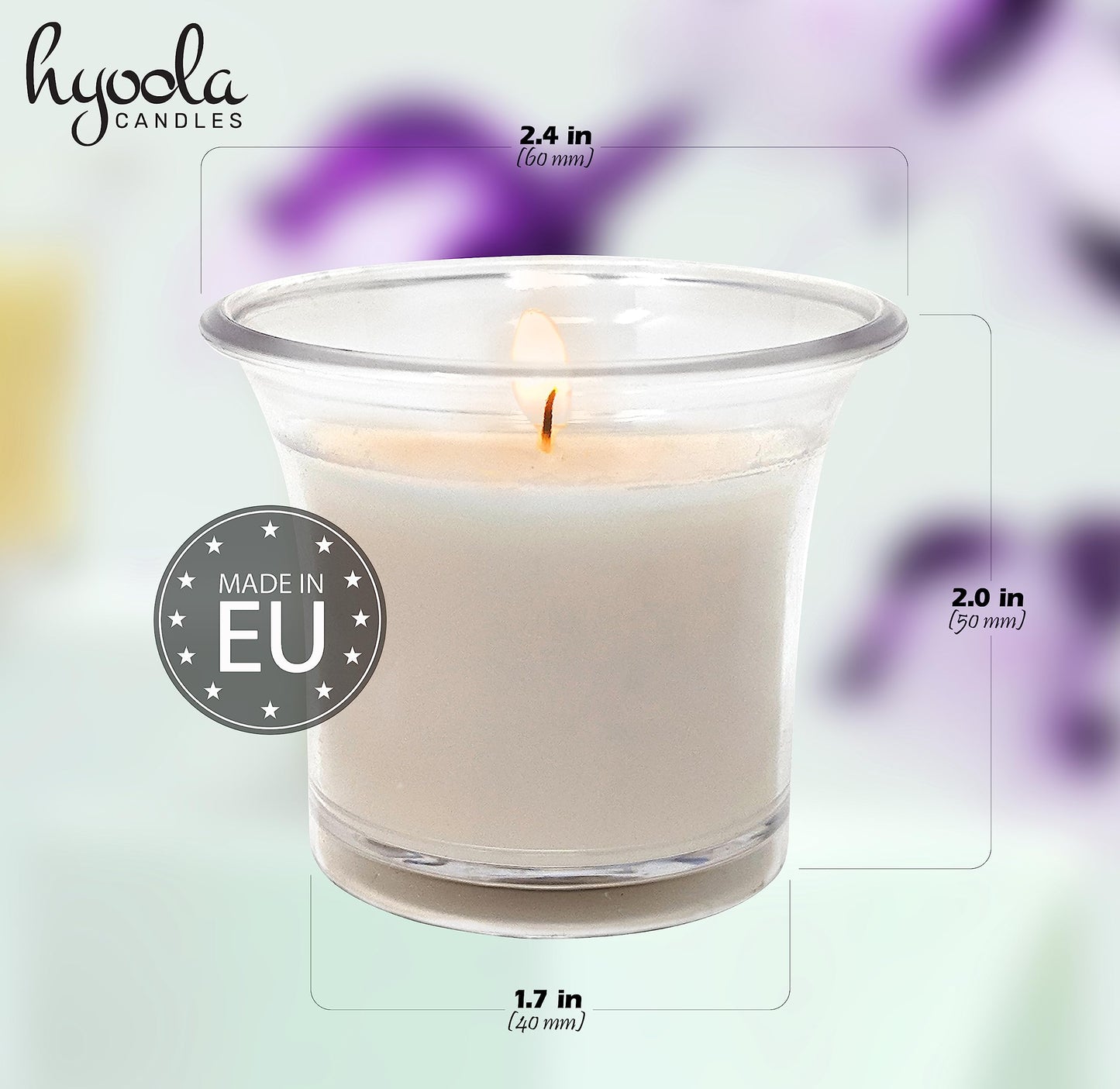 Hyoola Votive Candles - White Votives in Clear Cup - 12 Hour Burn Time Unscented Votive Candles Bulk - Pack of 12 Small Candles in Bulk - Made in Europe