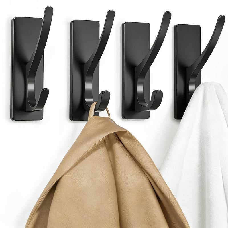 pickpiff 10 Pack Matt Black Self Adhesive Coat Hooks for Hanging: 13LB Extra Strong Stainless Wall Hook for Towel, Utensil, Backpack, Hat, Sturdy Metal Hanger for Bathroom, Kitchen, Door