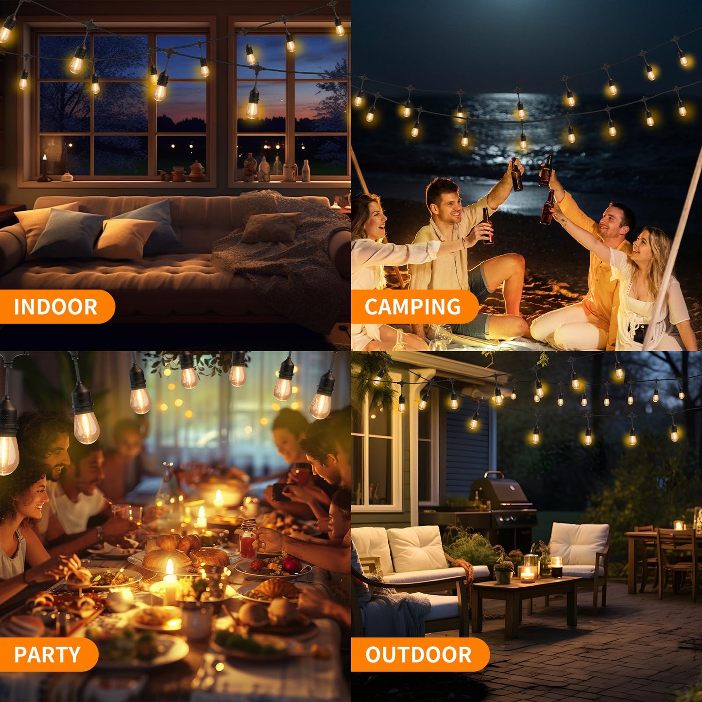 EIKOSON 100FT LED Outdoor String Lights with 60+4 Waterproof Bulbs(1.5FT Bulbs Spacing), Remote & Dimmer, Commercial Grade Patio Lights with 3 Mode Light & Timing, 100PC Ties
