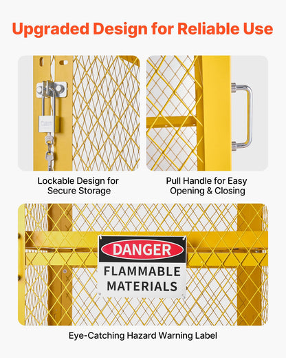 VEVOR Horizontal Cylinder Storage Cabinet, 30"L x 30"W x 70.3"H, 8 Cylinder Capacity, 4-Tier Propane Storage Cage, with Lock and Keys, Yellow Powder-Coated Carbon Steel, for Propane, Oxygen, Nitrogen