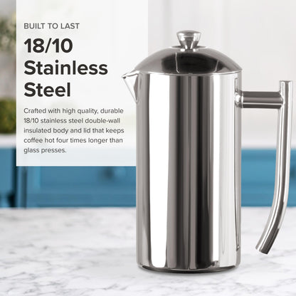 Frieling French Press Coffee Maker - 23 oz, Polished Double-Wall Stainless Steel - Insulated French Press for Camping - All Stainless Steel Coffee Maker