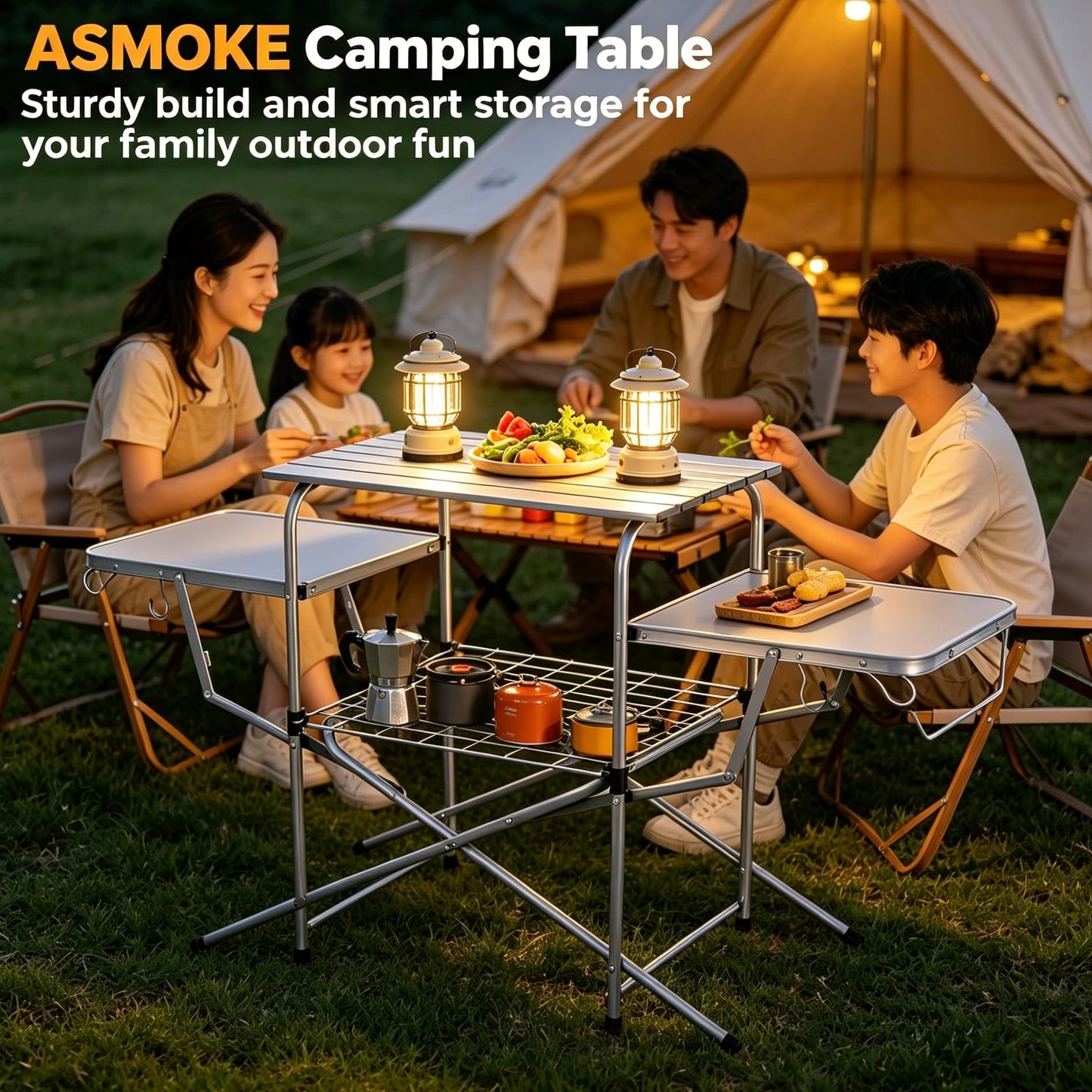ASMOKE Foldable Grilling Table – Premium & Lightweight Aluminum Cooking Table for Camping, Outdoor BBQ Party and RV Touring - 88lbs Capacity, Comes with Carrying Bag