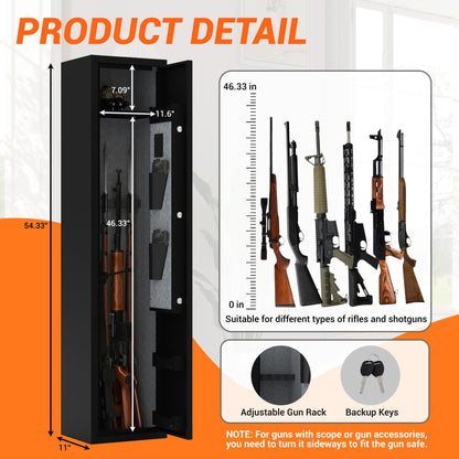 GarveeLife Heavy Duty Rifle & Pistol Safe with Quick Access Fingerprint Lock & Digital Backlit Keypad | Removable Shelves, Pistol Pockets, Dual Alarm | Home Security Gun Cabinet for Shotguns