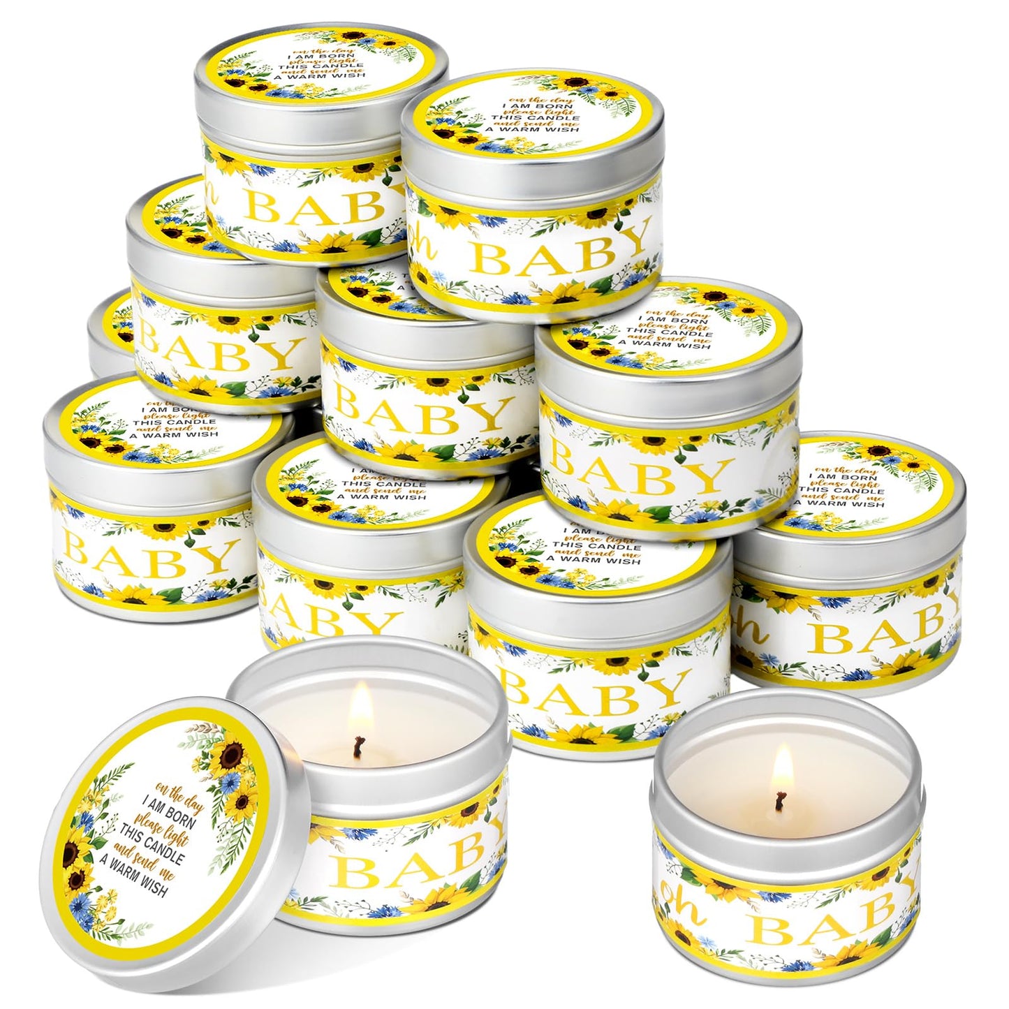 Funtery 12 Pcs Baby Shower Party Favors for Guests Baby Shower Candles Lavender Scented Candle Rustic Tealights Candles Gender Reveal Return Gifts(Sunflower)