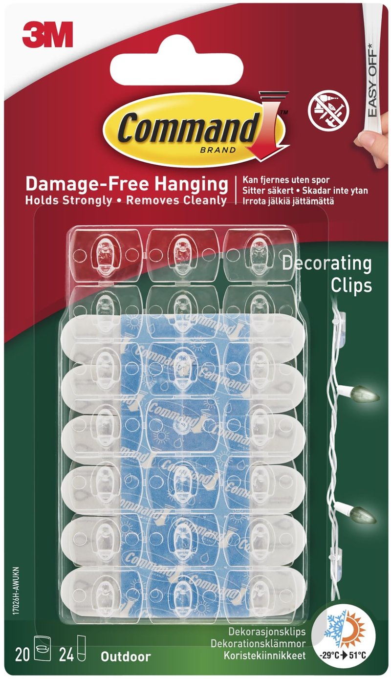 Command Decorating Clips, Pack of 20 Mini Hooks and 24 Small Adhesive Strips