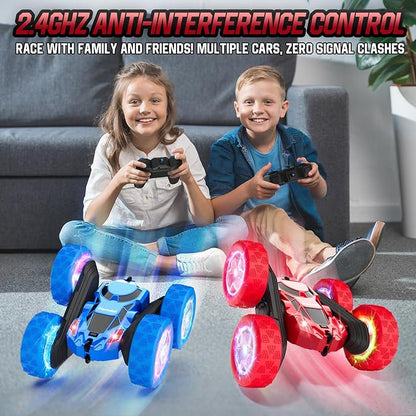 Remote Control Car for Kids Ages 6-12 4WD RC Stunt Car with LED Lights &amp 360° Flips 2.4GHz Fast Electric Toy Vehicle Upgraded Battery Birthday for Boys Ages 8-10