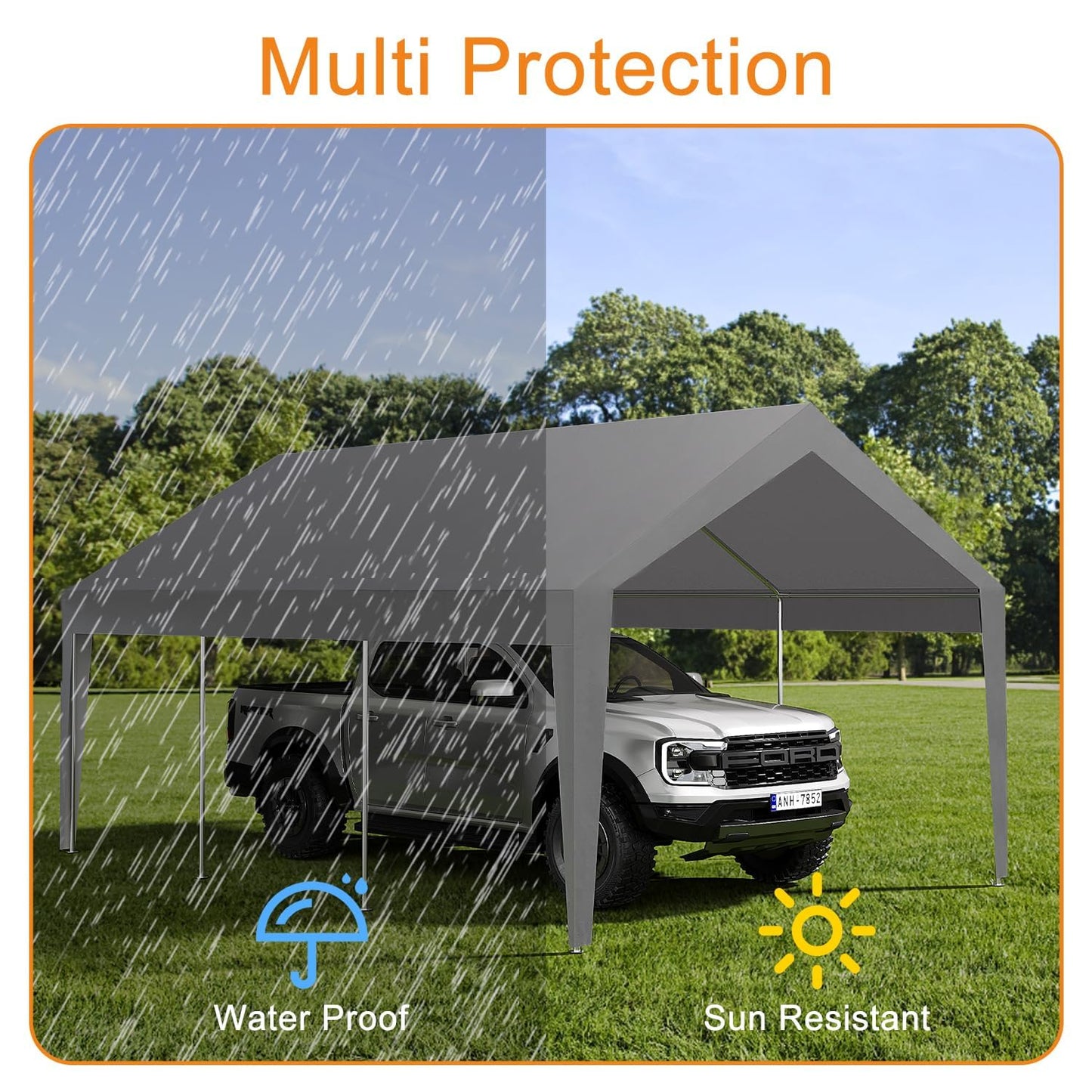 EliteEdge 10x20 Ft Heavy Duty Carport, Car Canopy Garage Boat Shelter Party Tent, UV Resistant Waterproof All-Season Tarp for SUV, Car, Truck, Boat