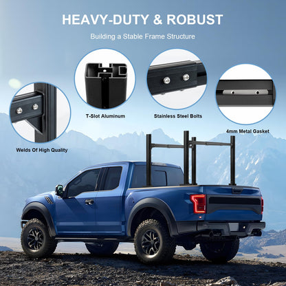 LMYYGOO Universal Adjustable Truck Ladder Rack Fits 62-80 Inch Pickup Beds (F-150, Silverado, RAM, Toyota Tundra) & Open/Enclosed Trailers, 800 LB Heavy Duty Rack for Ladders, Pipes, Kayak