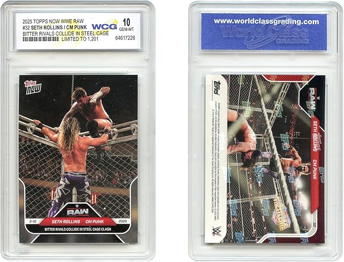2025 WWE RAW Topps Seth Rollins/CM Punk Rivals in Cage Card #32 - Graded GEM Mint 10