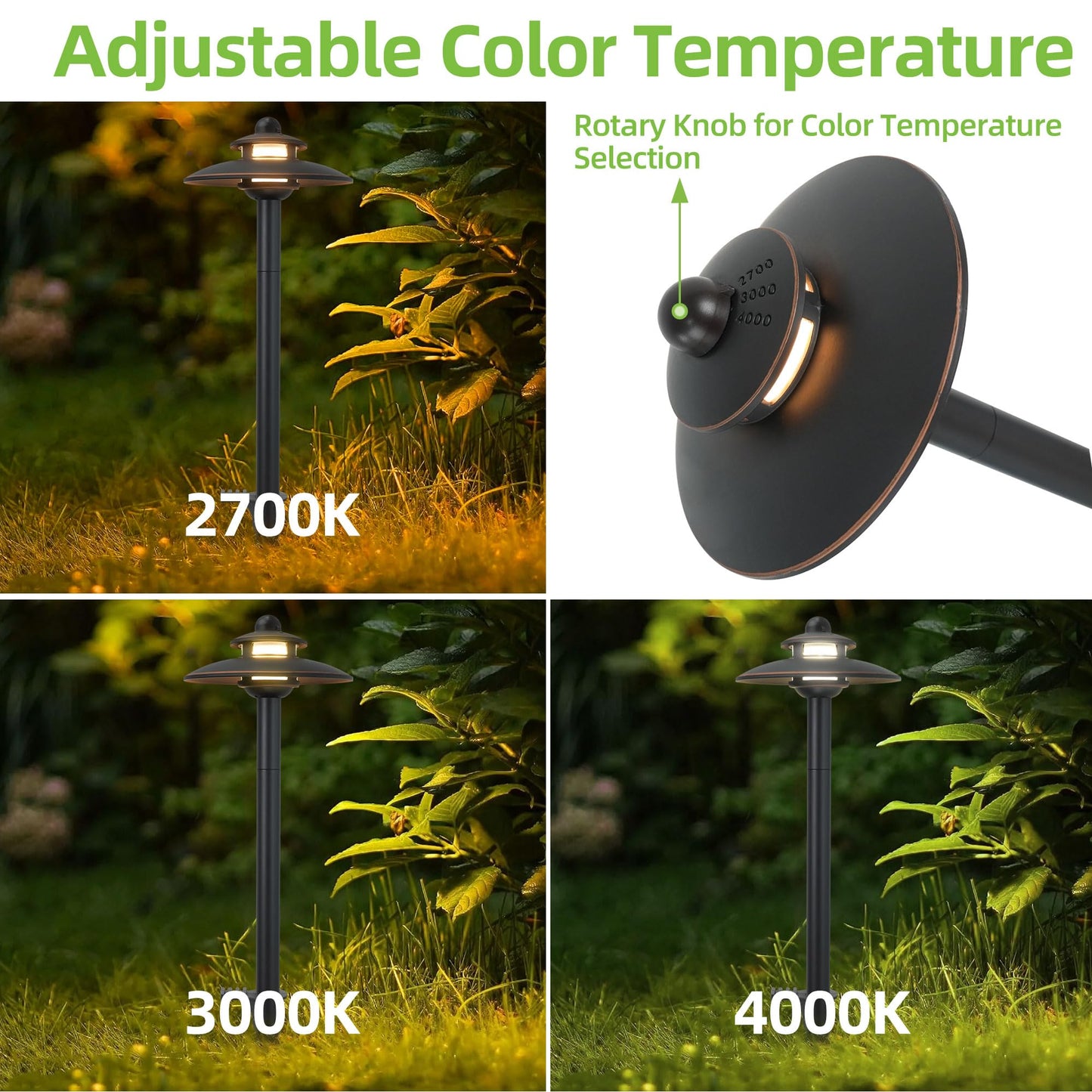 Low Voltage Landscape Pathway Lights, 3CCT Adjustable (2700K/3000K/4000K) 12V-15V LED Landscape Lighting, Oil Rubbed Bronze Aluminum Housing, Waterproof Outdoor Path Lights for Yard, Garden, 6 Pack