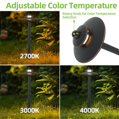Low Voltage Landscape Pathway Lights, 3CCT Adjustable (2700K/3000K/4000K) 12V-15V LED Landscape Lighting, Oil Rubbed Bronze Aluminum Housing, Waterproof Outdoor Path Lights for Yard, Garden, 6 Pack