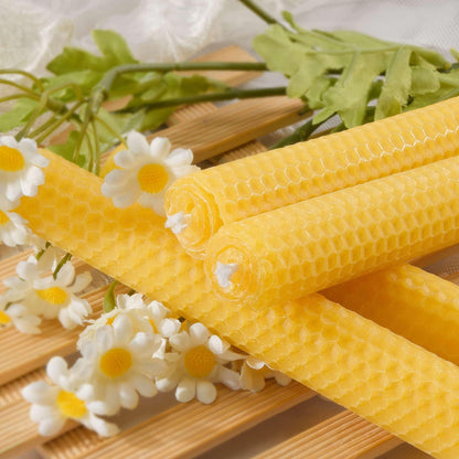 Natural 8 Inch Handmade Honeycomb Candlesticks Bee waxs Taper Candles 6 Pack Hours Burning Time-Bees Wax with Smokeless,Dripless and Unscented for Home Decor Party Dinner