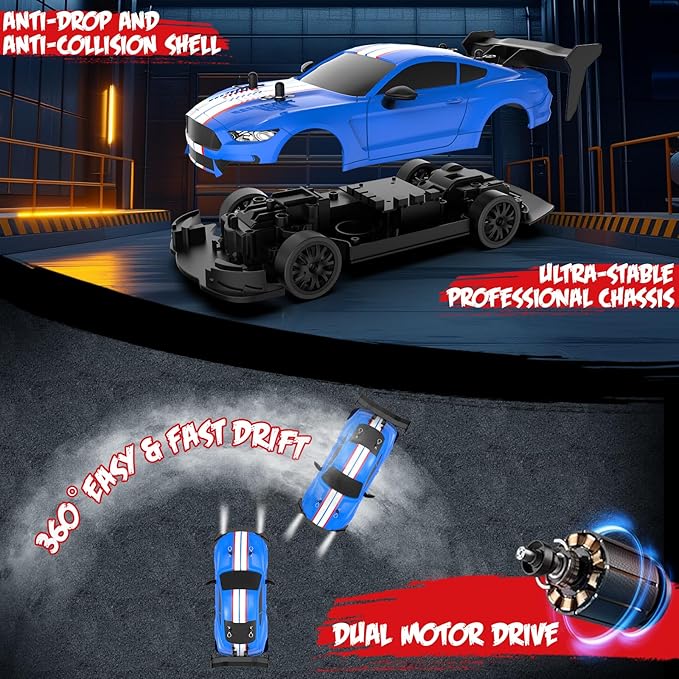 RC Drift Car 1:20 Scale Remote Control Cars 2.4GHz 4WD High Speed RTR Racing Vehicle with LED Lights 2 Rechargeable Batteries and Drifting Tires Racing Sport Toy Car for Adults Kids Boys Girls