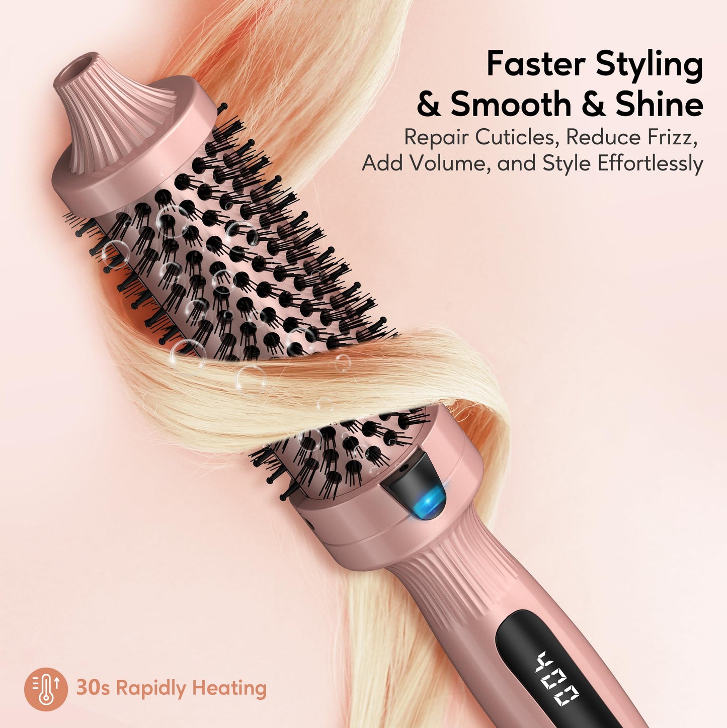 Terviiix Thermal Brush Get Voluminous Style, Quick Heating Hot Brush, Ceramic Tourmaline Ionic Heated Curling Iron, Digital Display 9 Temperatures Curling Wand, Dual Voltage, 1.5 Inch