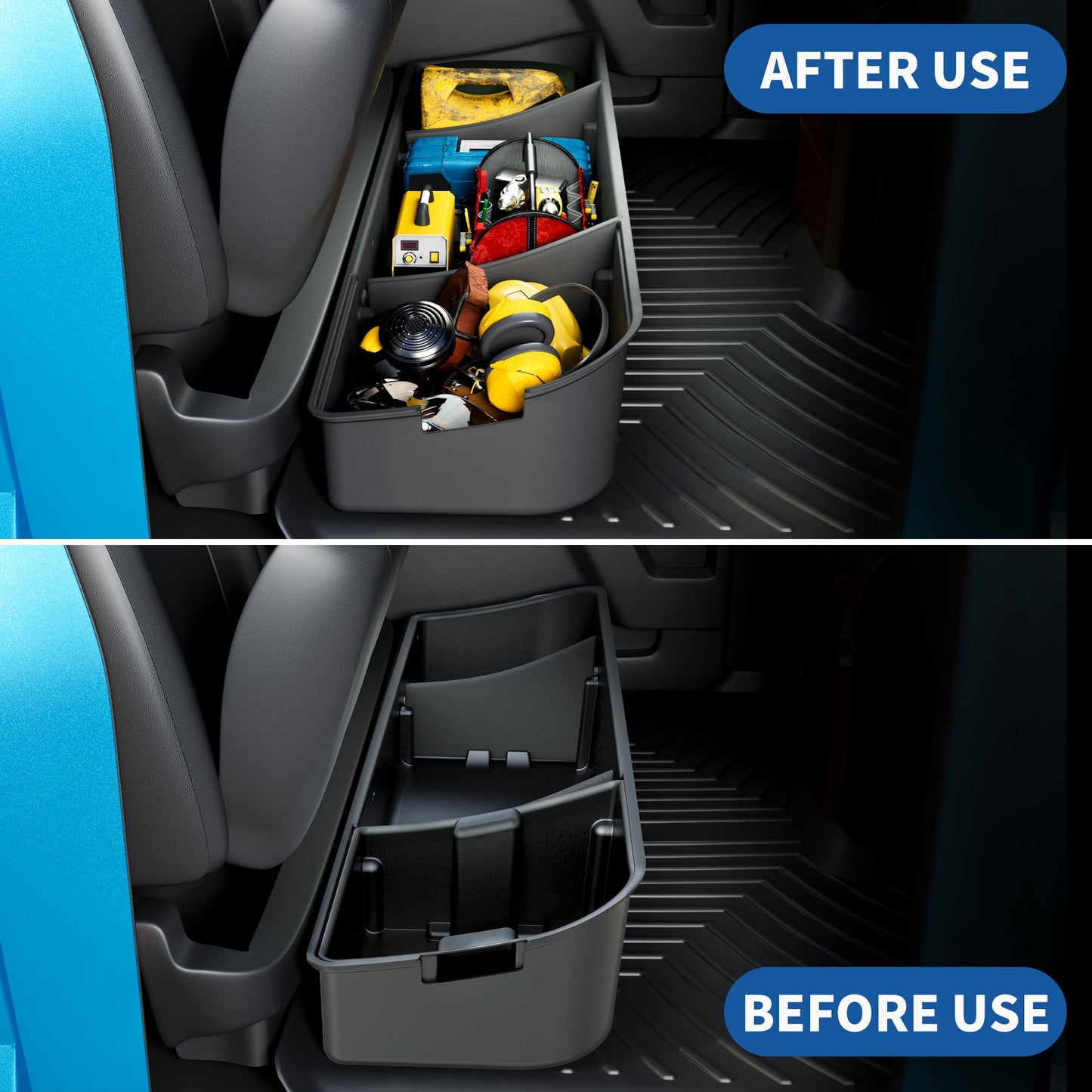oEdRo Underseat Storage for Ford F150(2015-2026) SuperCrew/Crew Cab & F-250/350/450/550(2017-2026) Super Duty, Upgraded Rear F-150 Under Seat Storage Truck Organizer Tool Box