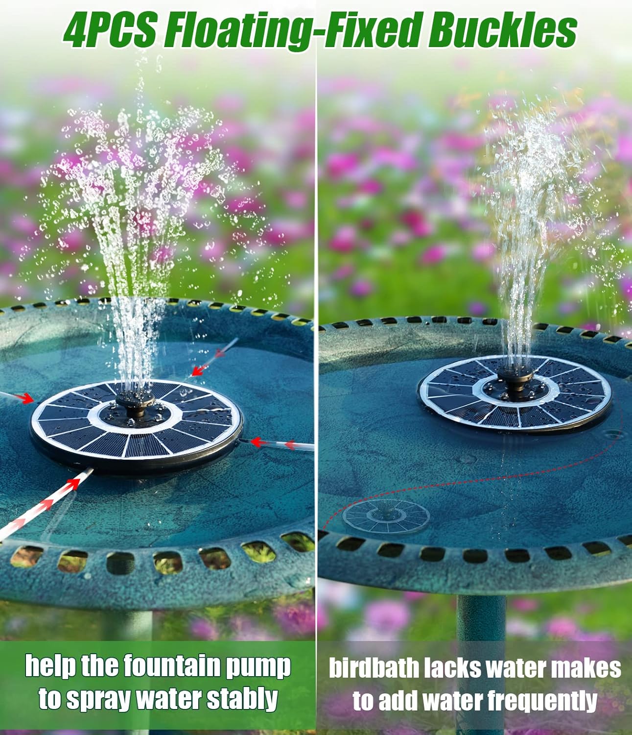 SZMP Solar Fountain - Upgraded 100% Glass Panel, 3.5W Floating Water Pump with 2000mAh Battery | 7 Nozzles for Garden & Pond