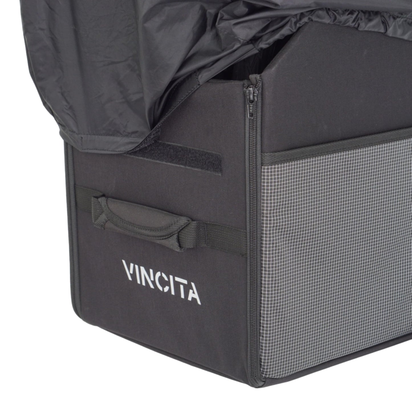 Vincita Keeper Box 2.0 for Folding Bike – Vertical Car Trunk Storage Organizer – Anti-Slip Transport Case with Security Buckle & Side Pockets – Protects Car Interior