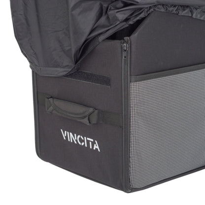 Vincita Keeper Box 2.0 for Folding Bike – Vertical Car Trunk Storage Organizer – Anti-Slip Transport Case with Security Buckle & Side Pockets – Protects Car Interior