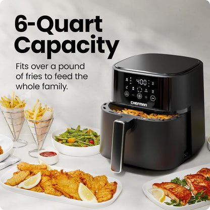 Chefman Air Fryer - 6 QT Compact Air Fryer with Hi-Fry Technology & Touchscreen Controls - Black