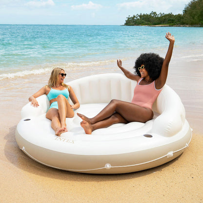 Intex 58292EP Canopy Island Inflatable Pool Float: Comfortable Lounge Surface – Built-in Cup Holders – Detachable Sunshade – 440lb Max Weight Capacity – 78.5" x 59"