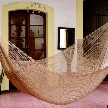 NOVICA Metallic Copper Brown Nylon Hand Woven Mayan Rope 2 Person XL Hammock, 'Glowing Bronze' (Double)