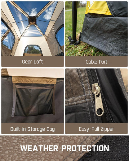 FanttikOutdoor Zeta C8 Pro Camping Tent 8 Person Instant Cabin Tent Setup in 60 Seconds with Rainfly & Windproof Portable with Carry Bag for Family Camping & Hiking, Khaki