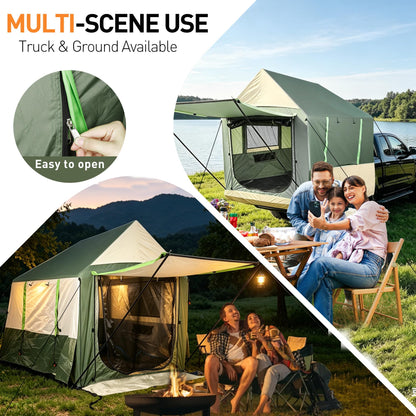 Inflatable Truck Tent with Front Awning - PU3000mm Waterproof 2-Min Setup Easy Set up Pickup Truck Tent with Pump 2 persen turck Bed Tent for 5.5ft-8ft Pickup Outdoor Camping Tent