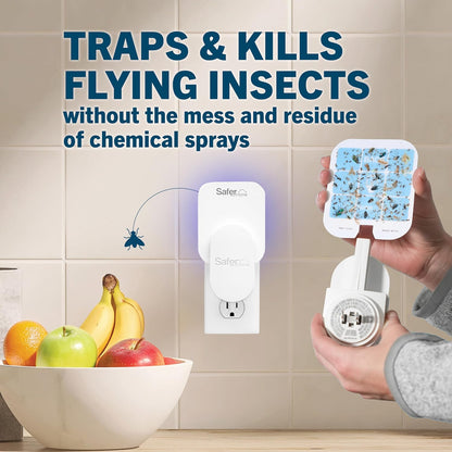 Safer Home Indoor Plug-In Fly Trap - Effective Gnat & Fruit Fly Control | Covers 400 Sq Ft - Includes 1 Device & 2 Glue Cards