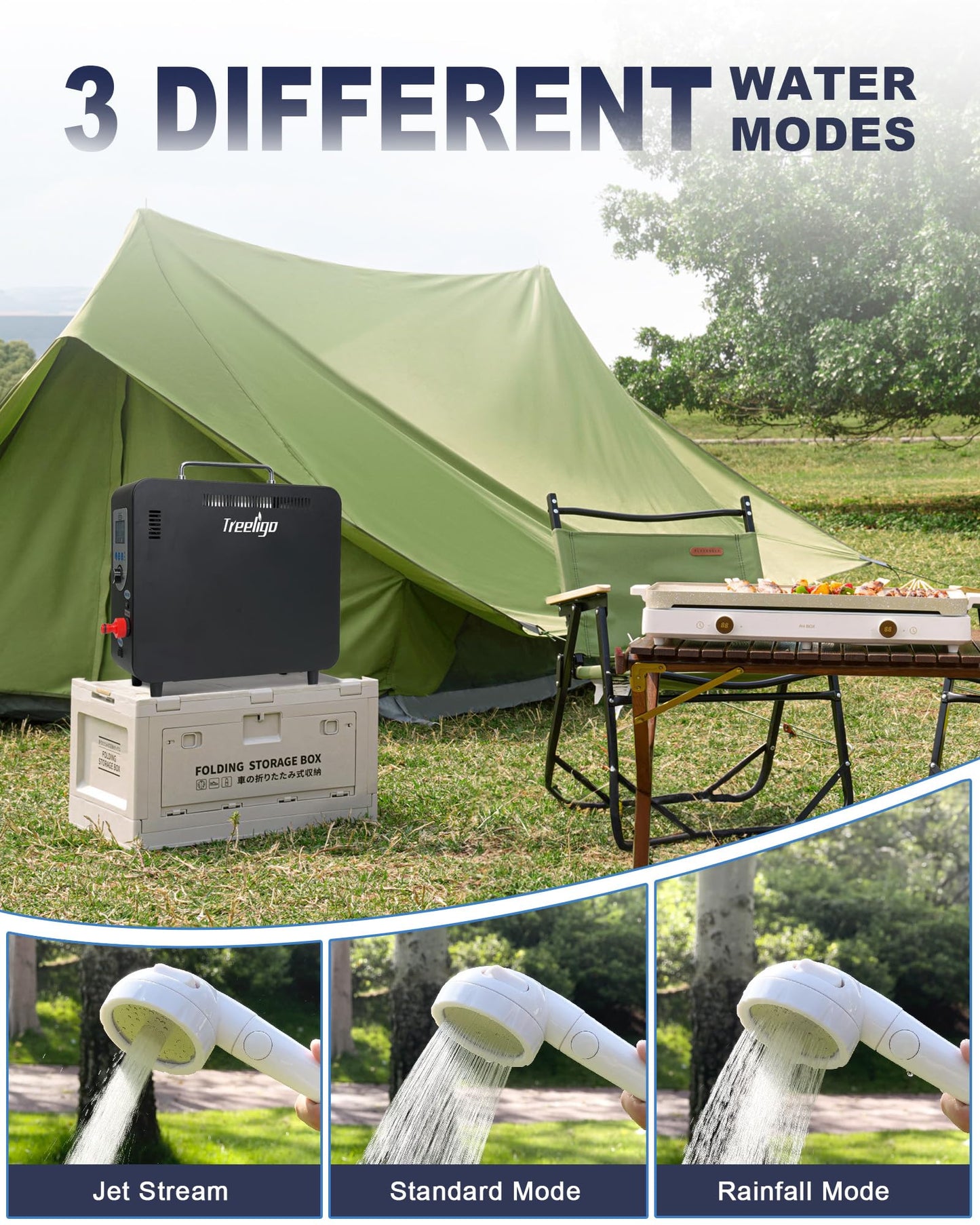 Treeligo Portable Water Heater, Propane Water Heater with Shower Pump, Max 100 Mins 3s Instant Hot 40,900 BTU, 4500mAh Rechargeable Built-in Battery for Outdoor Cleaning, Camping, Hunting, Hiking