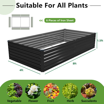 DIIYIV 8x4x1.5FT Galvanized Raised Garden Bed,Vegetable Boxes-Rectangle Metal Flower Box,Large Planter Raised Beds Outdoor Garden for Planting,Fruit,Herb-Black