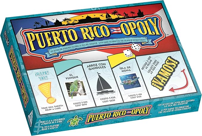 Late for The Sky Puerto RICO-OPOLY Bilingual Board Game Puerto Rican Culture for Ages 8+ 2–6 Players Collectible Tokens Property Trading Fun
