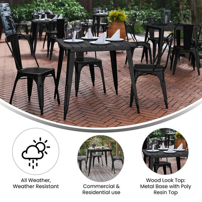 Flash Furniture Declan Commercial Outdoor Dining Table, All Weather Poly Resin Top with Steel Base, 31.5" Square, Black/Black