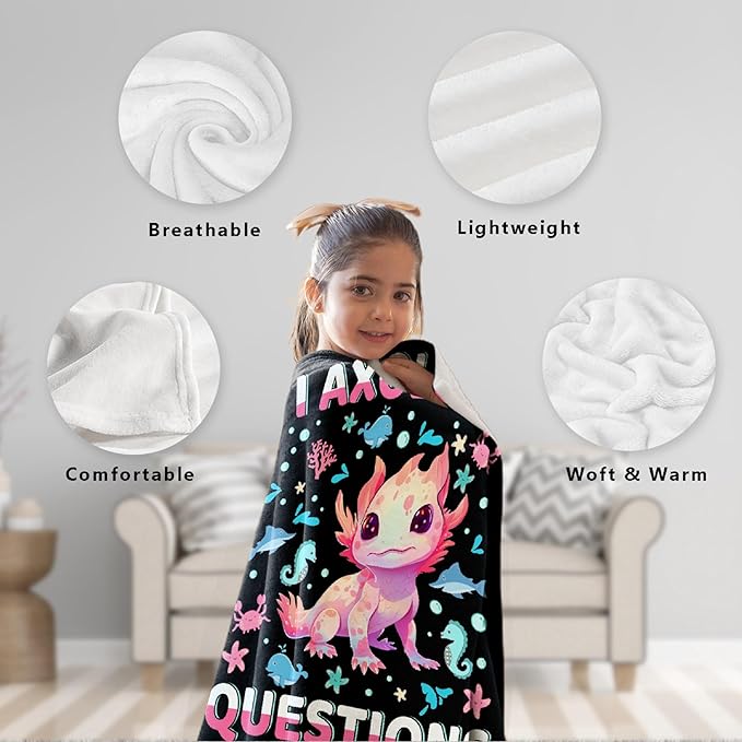 I Axolotl Questions Blanket Gifts for Girls Boys Women - Super Soft Cozy Warm Throw Sheet for Couch Bed Sofa Office Decor All Season 90x120 for Whole Family