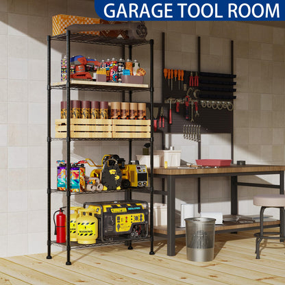 REGILLER 5-Wire Shelving Metal Storage Rack Adjustable Shelves,Standing Storage Shelf Units for Laundry Bathroom Kitchen Pantry Closet(Black,11.8" D x 16.6" W x 53.5" H)