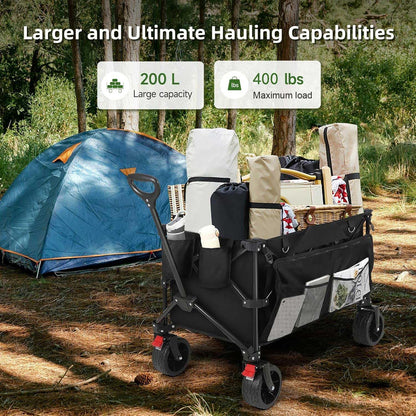 HAUSPROFI Collapsible Wagon Cart, 400 lbs Capacity, 7 cu ft (200L) Large Storage, Heavy Duty Foldable Utility Wagon with Pockets, Beach Wagon with Big Wheels for Sand, Garden, Camping & Grocery