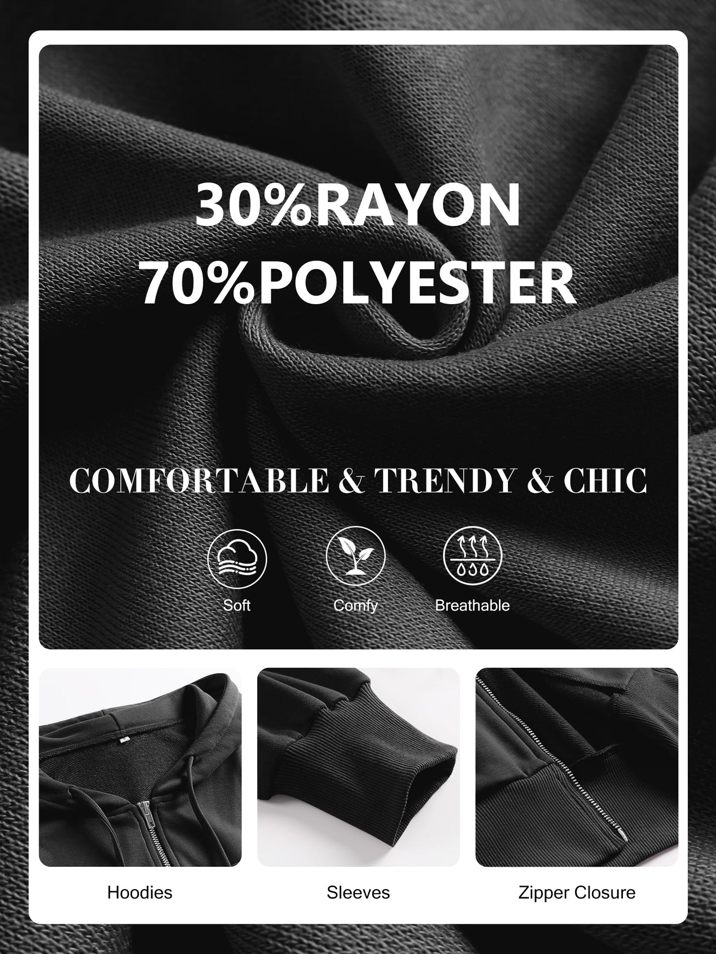ANRABESS Women's Zip Up Hoodies Cropped Sweatshirts Casual Zip Jackets 2025 Fashion Trendy Fall Outfits Black Large