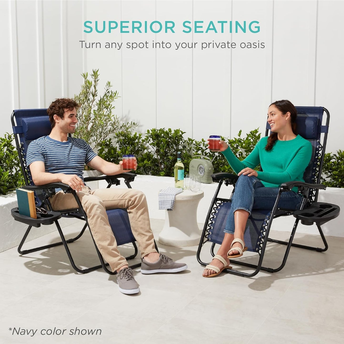 Best Choice Products Adjustable Steel Mesh Zero Gravity Lounge Chair Recliners - Gray, 2-Pack with Pillows & Cup Holders