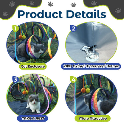 CypherX Outdoor Rainbow Cat Enclosure, 7-in-1 Portable Pop Up Cat Tents and Tunnels for Outside, Outdoor Catio Mesh Pet Playpen House, Large Playground for Large Cats and Other Animals