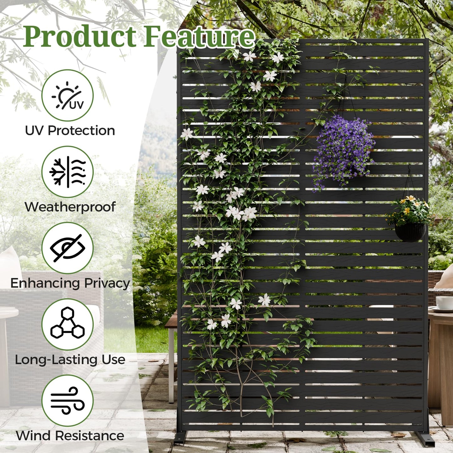 Trygoal Privacy Screen Outdoor 72" Hx47 W Freestanding Privacy Panel with Stand, HDPE Decorative Privacy Fence with Louver Pattern, Patio Divider Screen, Privacy Screens for Outside,Balcony