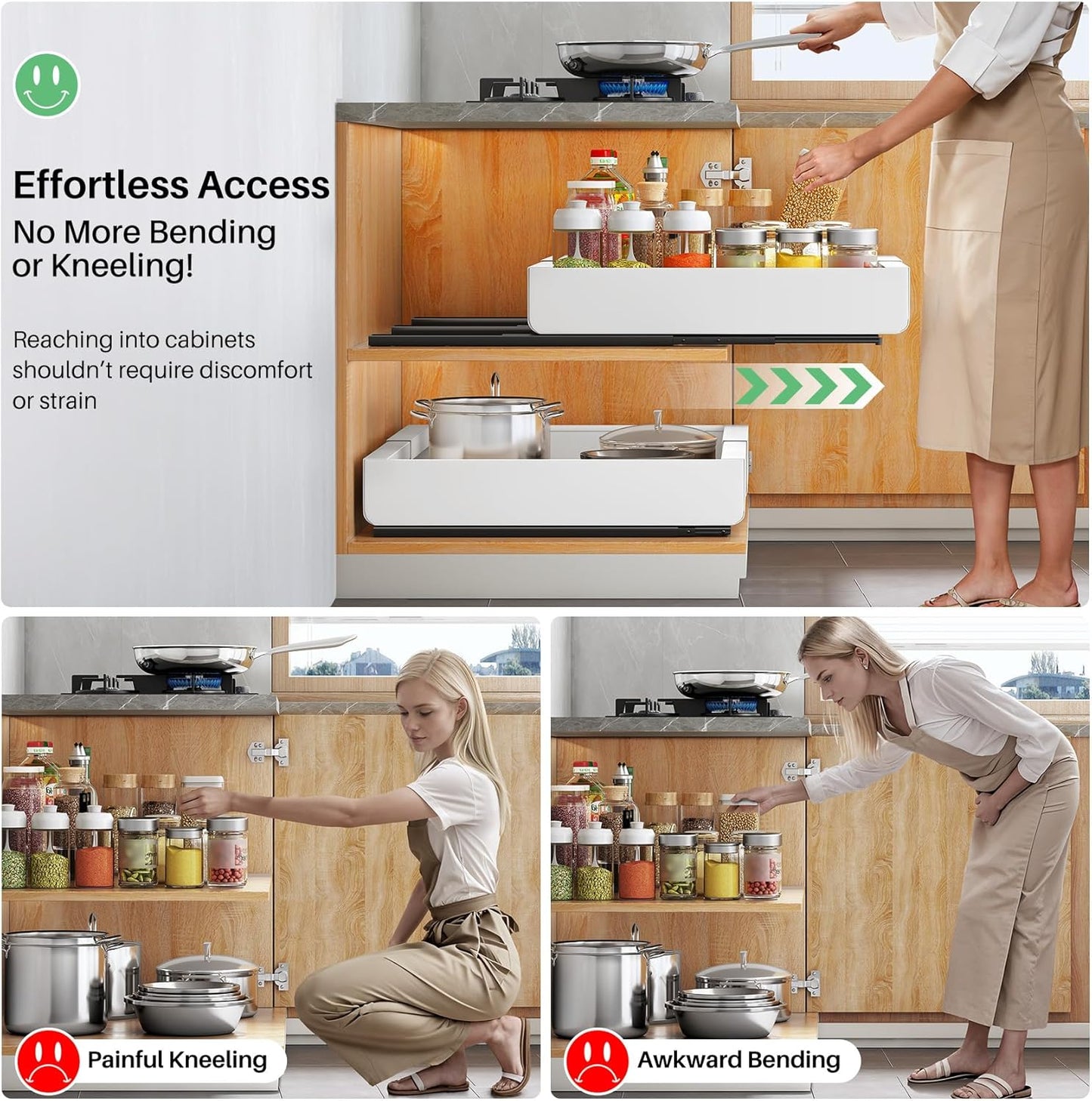 Skiennix Pull-Out Cabinet Organizer - Expandable Heavy-Duty Slide-Out Drawers (12"-20") for Kitchen Storage