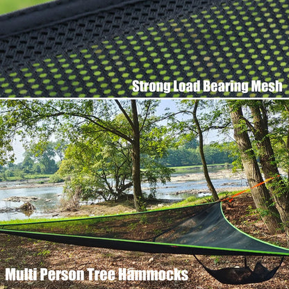 Square Hammock 13Ft Multi Person Hammock,Max 700LBs Extra Large Sky Camping Hammock for up to 4-6 Adults/Kids with 4 Ratchets/Straps/Net Pockets/Carabiners and Storage Bags,Black