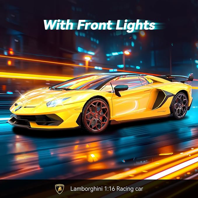 Remote Control Car for Lamborghini Officially Licensed 1:16 Scale Lambo Hobby Rc Cars with Headlight 2.4GHz Race Car Toys for Boy Girl 4-12 Years Old 12Km/h Birthday Gift