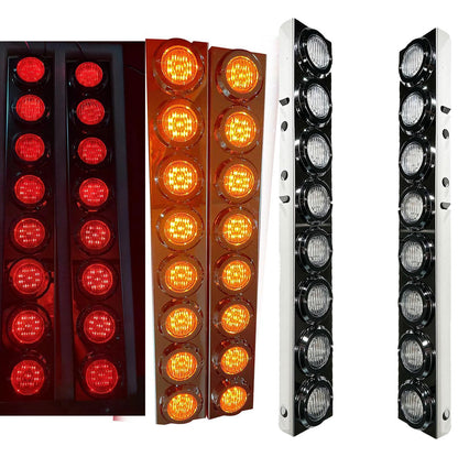 BST BSSP 4PCS Front Air Cleaner Kit 16 Flat Red+Yellow LED Lights & Bezels -For Peterbilt Reflector/Clearance Lens/Marker Light, Stainless Steel