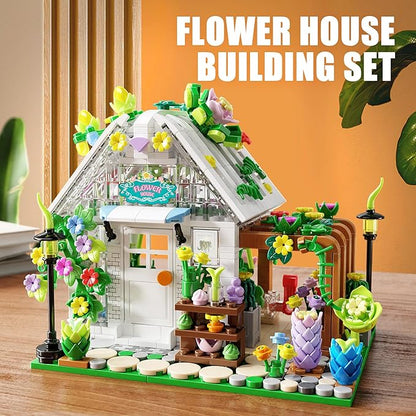 Flower House Building Set with Lights Garden House Building Toy Kits Compatible with Trend Creative Greenhouse Playset Christmas Birthday Gift for Adults or Girls 8-12 Years (719PCS)