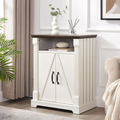 24" Farmhouse Storage Cabinet with Barn Doors, Antique White Freestanding Sideboard Buffet with Adjustable Shelf, Pantry Hutch Coffee Bar for Kitchen Bathroom Living Room - Small Floor Cabinet