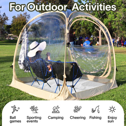 EighteenTek® Pop Up Weather Pod, Sport Pod with Attached Floor, 360° Clear View, UPF 50+ UV Protection, Waterproof All-Weather Instant Shelter for Sports Camping Fishing 70"x70"x63"H