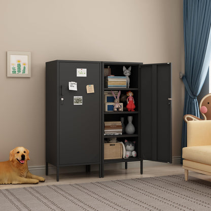 Steehoom Metal Locker Cabinet Lockable Storage Cabinet Black 4 Tier Employee Lockers for Home, School, Office, Garage, Bathroom H49.21'' (Black)
