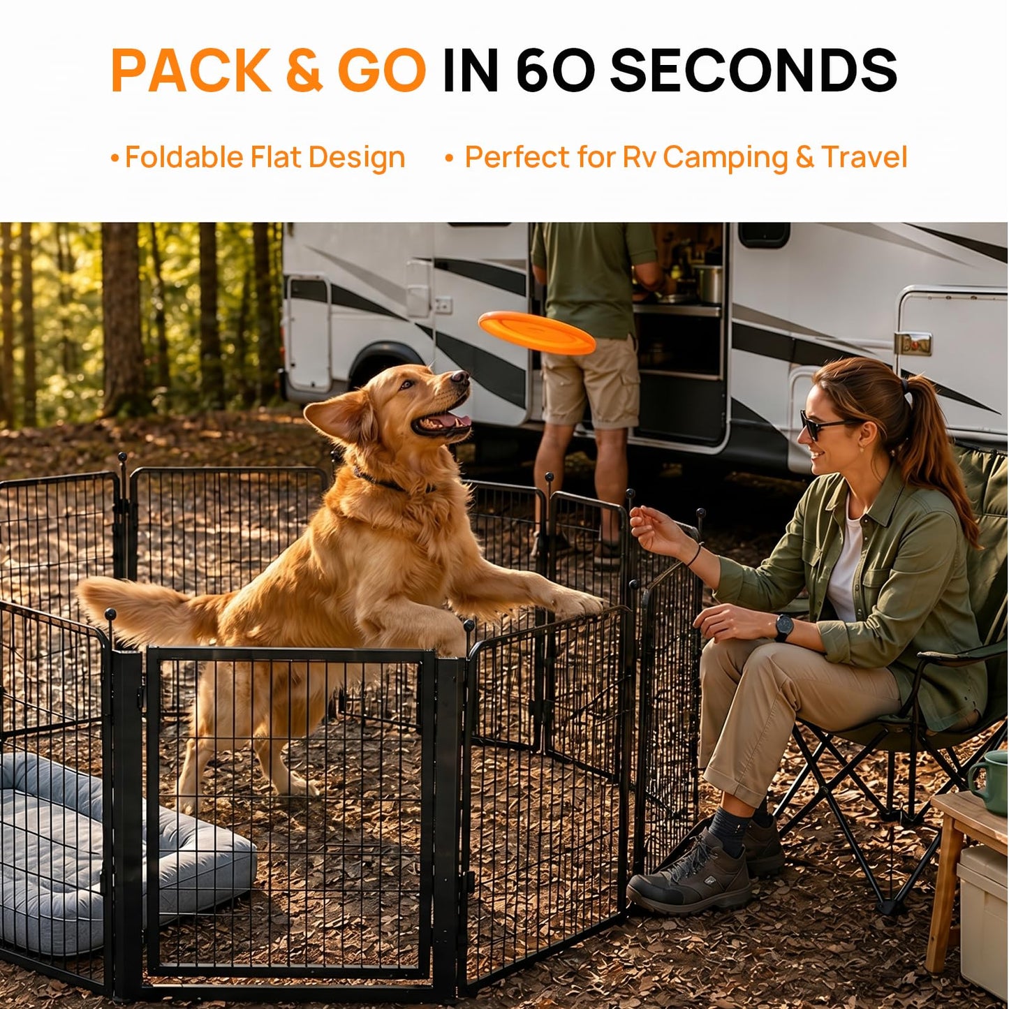 Dog Playpen for Small/Medium Dogs - 32 inch 8 Panels Heavy Duty Metal Puppy Fence Outdoor Indoor with Door, Anti-Rust Foldable Puppy Pen Pet Enclosure, Portable Exercise Kennel for Camping, Yard, RV