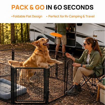 Dog Playpen for Small/Medium Dogs - 32 inch 8 Panels Heavy Duty Metal Puppy Fence Outdoor Indoor with Door, Anti-Rust Foldable Puppy Pen Pet Enclosure, Portable Exercise Kennel for Camping, Yard, RV